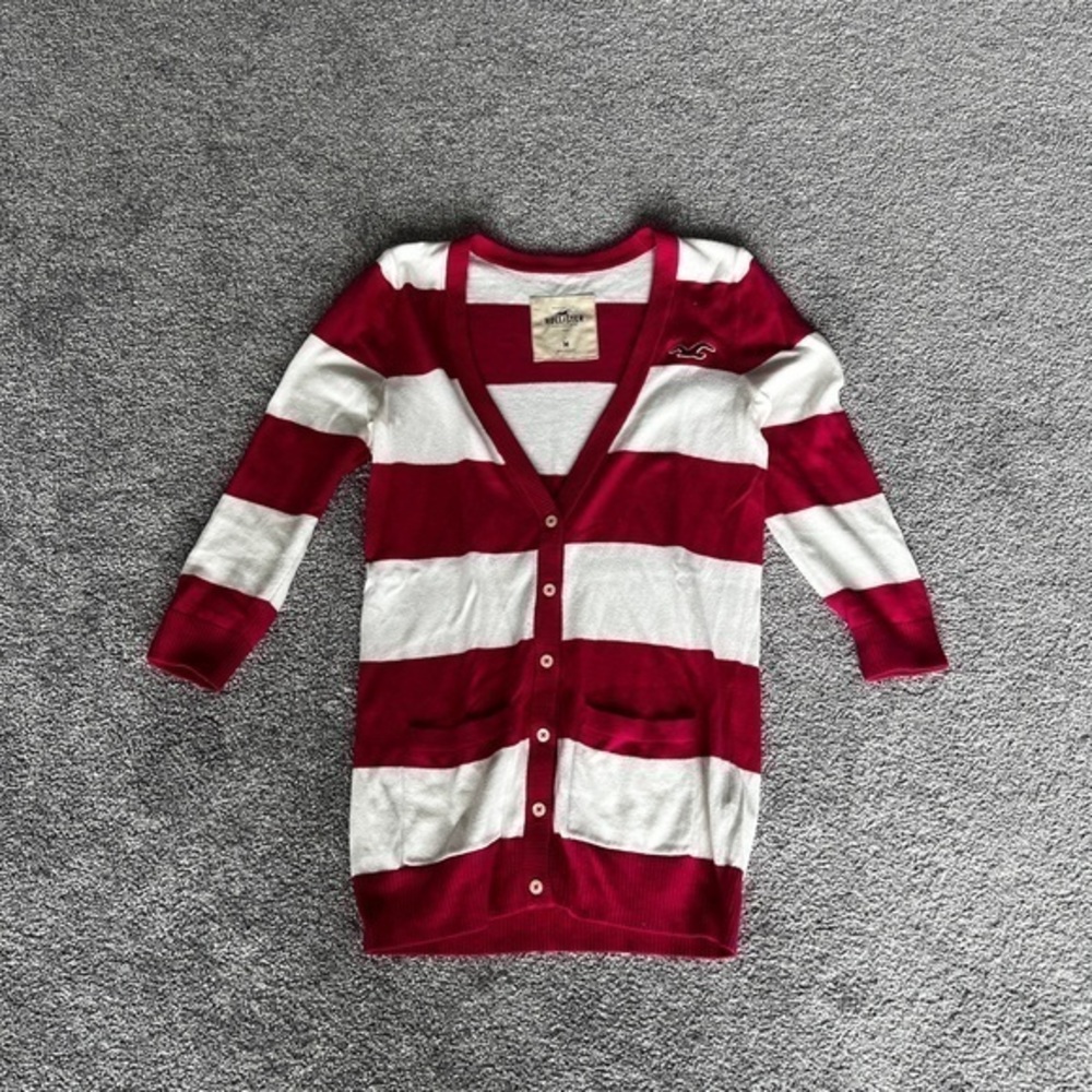Hollister Pink & White Striped Cardigan Size Medium